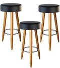 Kit 03 Banqueta Alta material sintético Preto 70 Cm Pés Palito Castanho Kit 03 Banqueta Alta material sintético Preto 70 Cm Pés Palito Castanho