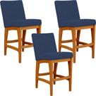 Kit 03 Banqueta Baixa Cozinha Bancada Bar Sala Jantar Fixa Mila L02 Suede Azul Marinho - Lyam Decor