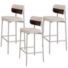 Kit 03 Banquetas Alta Bar Cozinha Sala De Jantar Aço Branco Kaira C01 Linho Palha material sintético Café - Lyam Decor