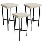 Kit 03 Banquetas Alta Bar Cozinha Sala De Jantar Preto Stella L02 Linho Champagne - Lyam Decor