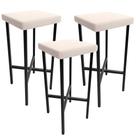 Kit 03 Banquetas Alta Bar Cozinha Sala De Jantar Preto Stella L02 Suede Bege - Lyam Decor