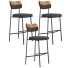 Kit 03 Banquetas Alta Bar Cozinha Sala Jantar Whisky Elira L02 material sintético Whisky Linho Chumbo Lyam Decor