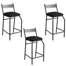 Kit 03 Banquetas Alta com Encosto Ibiza Industrial Para Balcão Cozinha material sintético Preto - Aurora Line
