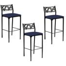 Kit 03 Banquetas Alta com Encosto Luiza Gourmet Para Balcão Cozinha Suede Azul Marinho - Aurora Line