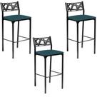 Kit 03 Banquetas Alta com Encosto Luiza Gourmet Para Balcão Cozinha Suede Azul Turquesa - Aurora Line
