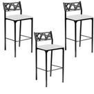 Kit 03 Banquetas Alta com Encosto Luiza Gourmet Para Balcão Cozinha Suede Branco - Aurora Line