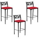 Kit 03 Banquetas Alta com Encosto Luiza Gourmet Para Balcão Cozinha Suede Vermelho - Aurora Line