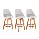 Kit 03 Banquetas Alta Maya Giratória Com Encosto Gourmet Linho Bege e Almofada ZigZag - Aurora Line Kit 03 Banquetas Alta Maya Giratória Com Encosto Gourmet Linho Bege e Almofada ZigZag - Aurora Line