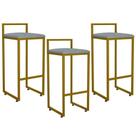 Kit 03 Banquetas Altas Hanna Dourado Suede Cinza