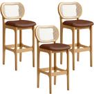 Kit 03 Banquetas Altas Para Cozinha Bancada Sala Tela Betta Fixa L02 material sintético Marrom - Lyam