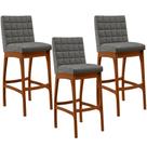 Kit 03 Banquetas Altas Para Cozinha Sala de Jantar Fixa Mila B04 Linho Cinza Escuro - Lyam Decor