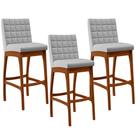 Kit 03 Banquetas Altas Para Cozinha Sala de Jantar Fixa Mila L02 Linho Cinza - Lyam Decor