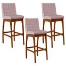 Kit 03 Banquetas Altas Para Cozinha Sala de Jantar Fixa Mila L02 Suede Rosê - Lyam Decor