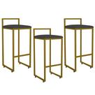 Kit 03 Banquetas Altas Para Cozinha Sala De Jantar Hanna L02 Dourado Linho Chumbo - Lyam Decor