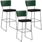 Kit 03 Banquetas Altas Sala De Jantar Fixa Allana L02 Facto Verde Musgo Linho Chumbo - Lyam Decor