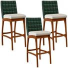 Kit 03 Banquetas Altas Sala De Jantar Fixa Mila B04 Facto Verde Musgo Linho Champagne - Lyam Decor