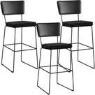 Kit 03 Banquetas Altas Sala Jantar Fixa Allana L02 material sintético Preto Linho Chumbo - Lyam Decor