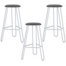 Kit 03 Banquetas Baixa Bar Cozinha Sala de Jantar Áris C01 Branco Linho Fendi Cinza - Lyam Decor