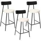 Kit 03 Banquetas Baixa Cozinha Sala Jantar Bancada Milão L02 material sintético Preto Linho Cru -LyamDecor