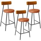 Kit 03 Banquetas Baixa Cozinha Sala Jantar Bancada Milão L02 Tecido Sintético Whisky Camel -LyamDecor