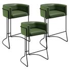 Kit 03 Banquetas Decorativas Fixa Base de Aço Preto Betina D02 Corano Verde Musgo C-120 - Lyam Decor