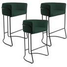 Kit 03 Banquetas Decorativas Fixa Base de Aço Preto Betina D02 Linho Verde Musgo C-123 - Lyam Decor Kit 03 Banquetas Decorativas Fixa Base de Aço Preto Betina D02 Linho Verde Musgo C-123 - Lyam Decor