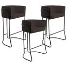 Kit 03 Banquetas Decorativas Fixa Base de Aço Preto Betina D02 Material Sintético Marrom C-34 - Lyam Decor