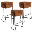 Kit 03 Banquetas Decorativas Fixa Base de Aço Preto Betina D02 Veludo Telha B-262 - Lyam Decor