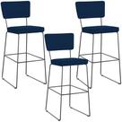 Kit 03 Banquetas Para Cozinha Sala De Jantar Base Em Aço Allana L02 Suede Azul Marinho - Lyam Decor