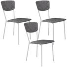 Kit 03 Cadeira Para Sala De Jantar Village Branco C01 Linho Prata - Lyam Decor