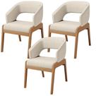 Kit 03 Cadeiras de Jantar e Estar Living Estofada Lince L02 Linho Palha - Lyam Decor
