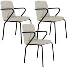 Kit 03 Cadeiras Estofada Para Sala de Jantar com Braço Loft Preto C01 Bouclê Vanilla - Lyam Decor