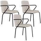 Kit 03 Cadeiras Estofada Para Sala de Jantar com Braço Loft Preto C01 Linho Areia - Lyam Decor Kit 03 Cadeiras Estofada Para Sala de Jantar com Braço Loft Preto C01 Linho Areia - Lyam Decor