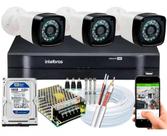 Kit 03 câmera de segurança full hd 1080p, DVR 4 canais Intelbras mhdx com hd