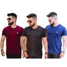 Kit 03 Camisas Gola O Masculina Bordada Fio 30 100% Algodão