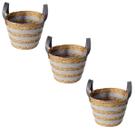 Kit 03 Cesto De Fibra Natural E Algodao C/alca 24x18cm Cinza