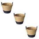 Kit 03 Cestos Fibra Natural C/alca 33x28cm Preto Paramount