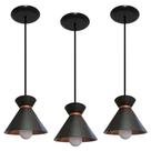 Kit 03 Luminárias Pendente Ideal para Balcão cozinha Americana, Bancada, Área Gourmet - Preto com Cobre - Bivolt - 110v/220v
