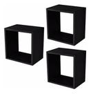 Kit 03 Nichos Decorativo 31x31x15 Prateleira Cubo Sala Preto