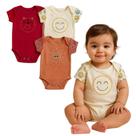 Kit 03 Peças Bodie Body Bebe Infantil Manga Estampada Curta