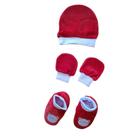 Kit 03 Peças Touca Luva Sapatinho Maternidade Bebê Plush Baby Algodão Toque Suave Chutinho Baby