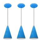 Kit 03 pendentes de alumínio modelo cone - ideal para balcão / bancada - Azul