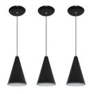 Kit 03 pendentes de alumínio modelo cone - ideal para balcão / bancada - Preto