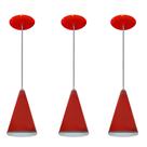Kit 03 pendentes de alumínio modelo cone - ideal para balcão / bancada - Vermelho