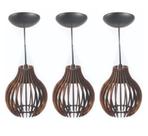 Kit 03 Pendentes De Teto Luminária Rústica Modelo Coquinho Cor Marrom