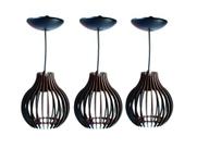 kit 03 Pendentes Lúminarias De Teto Balcão De Cozinha Coquinho Área De Churrasco Preto