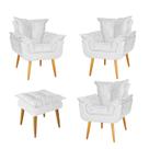Kit 03 Poltrona e Puff Opala Para Quarto Sala Recepção Suede Branco - Ninho Decor