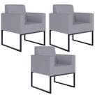 Kit 03 Poltronas Base Fixa De Metal Helô L02 Suede Cinza