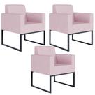 Kit 03 Poltronas Base Fixa De Metal Helô L02 Suede Rosê