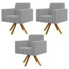 Kit 03 Poltronas Base Giratória De Madeira Pied Poule